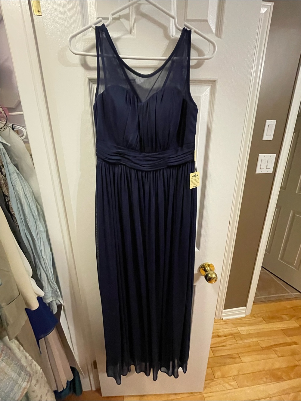Sears Navy Sleeveless Maxi Dress with Sheer Yoke